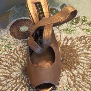 Nicole Miller Bronze Peep-Toe Heels, Size 9.5